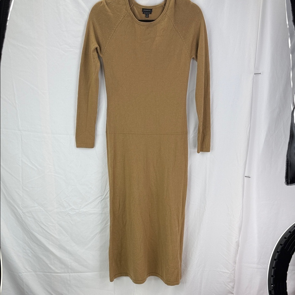 Talbots Classic Women's Long Sleeve Tan Dress Size XS 100% Pure Merino Wool